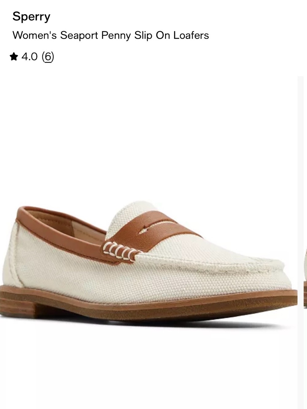 Sperry Women's seaport Penny Cream Canvas Penny Loafers with Brown Trim